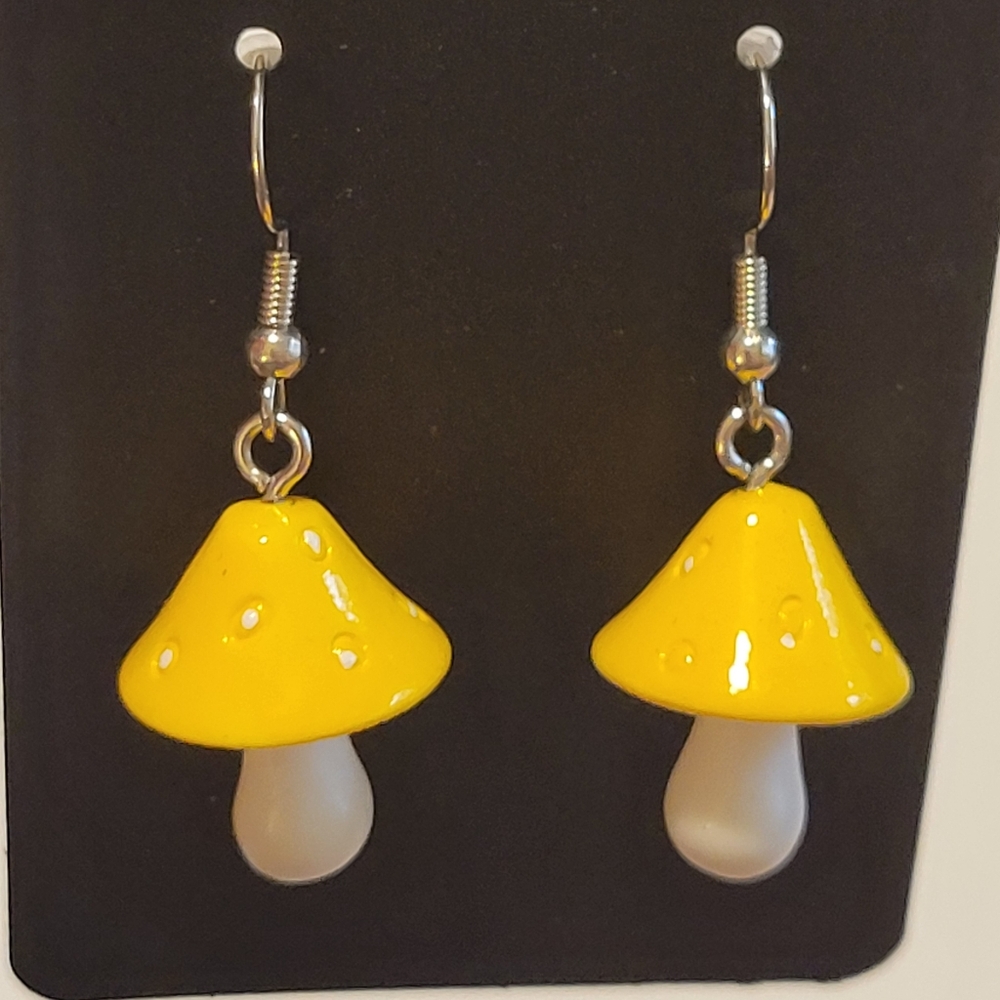 Whimsical Cottagecore Funky Yellow Mushroom Earrings - Handmade